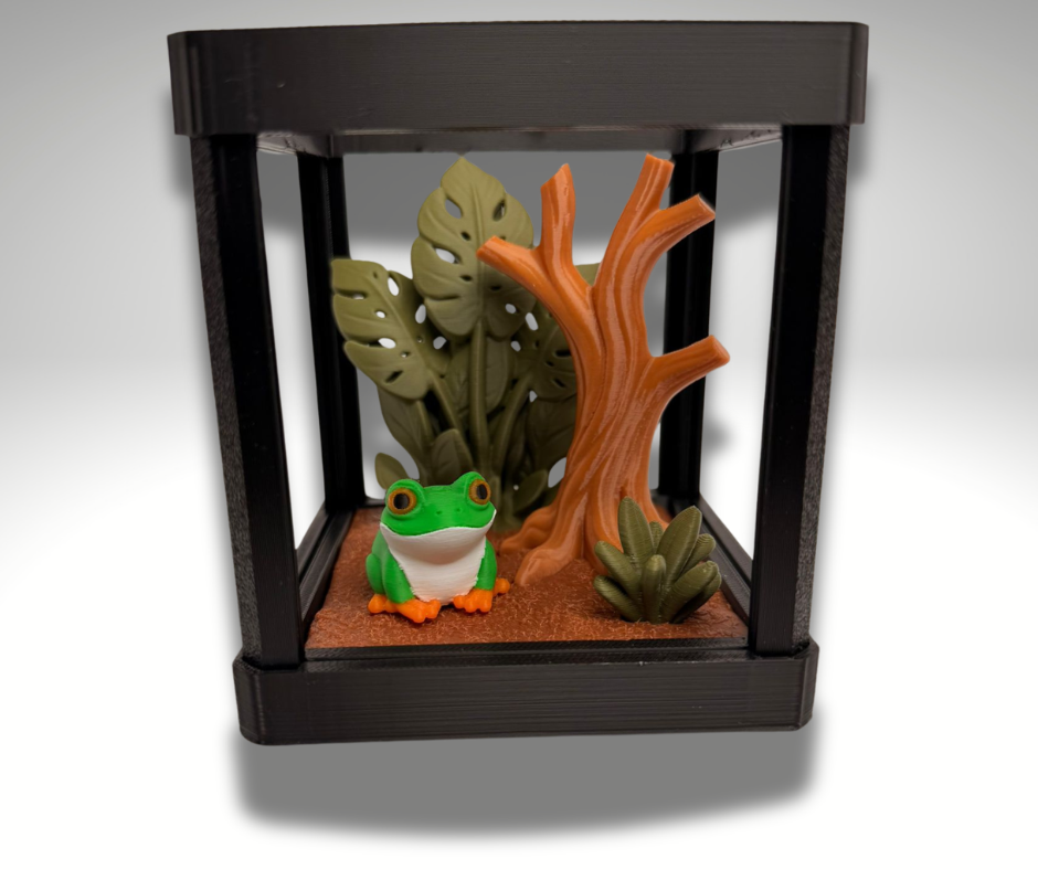 Tiny Red Eyed Tree Frog Terrarium - 3D Printed Frog and Terrarium - Room Decor - product photo