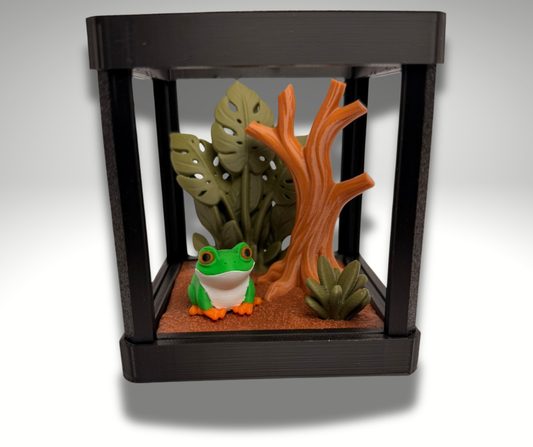 Tiny Red Eyed Tree Frog Terrarium - 3D Printed Frog and Terrarium - Room Decor - product photo
