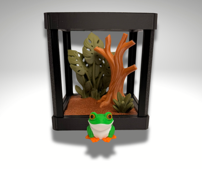 Tiny Red Eyed Tree Frog Terrarium - 3D Printed Frog and Terrarium - Room Decor - alternate angle
