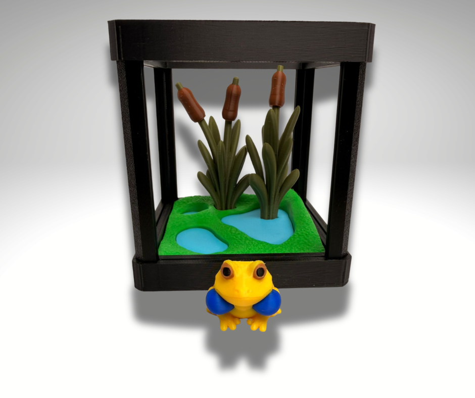 Tiny Indian Bull Frog Terrarium - 3D Printed Frog and Terrarium - Room Decor - alternate angle