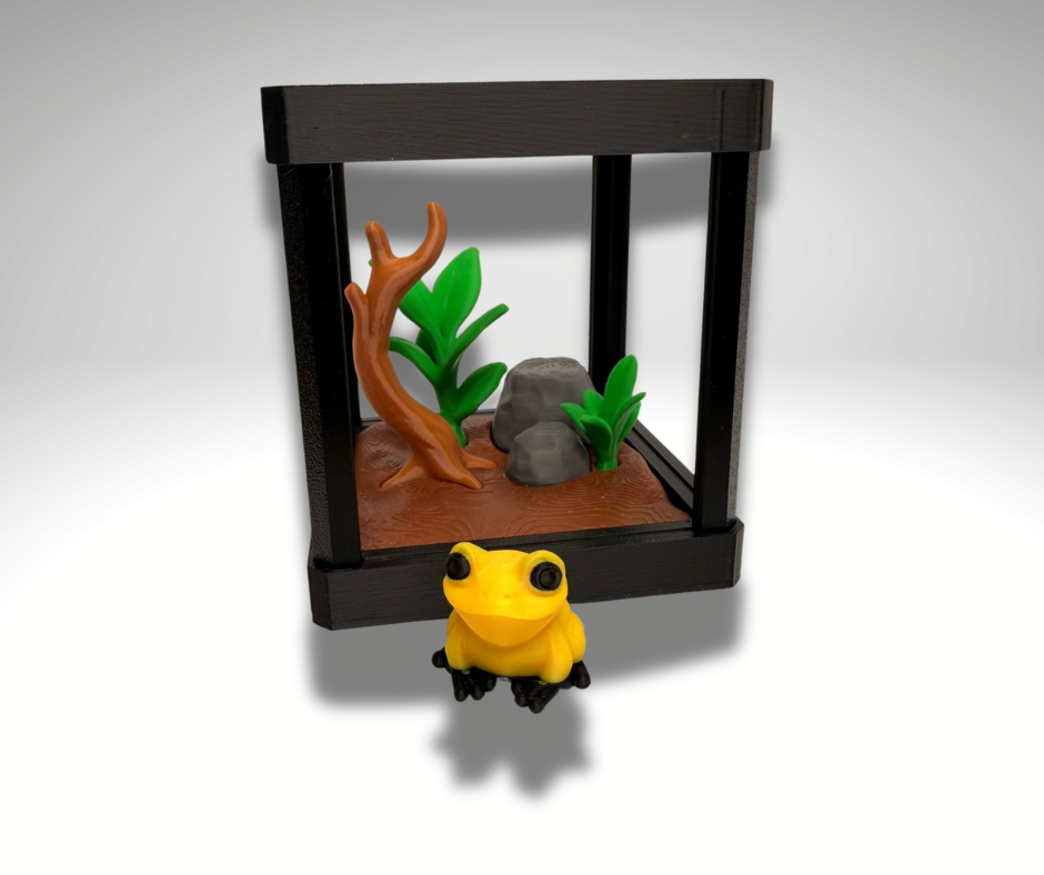 Tiny Golden Poison Frog Terrarium - 3D Printed Frog and Terrarium - Room Decor - alternate angle