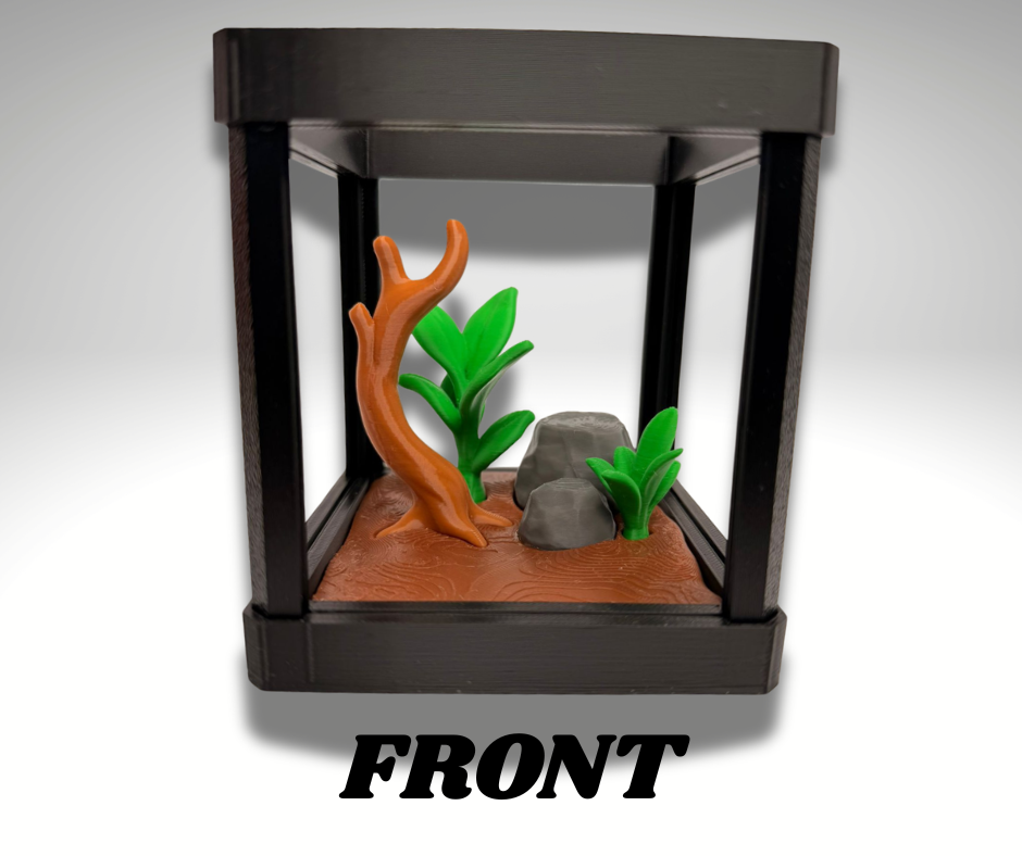 Tiny Golden Poison Frog Terrarium - 3D Printed Frog and Terrarium - Room Decor - scale view