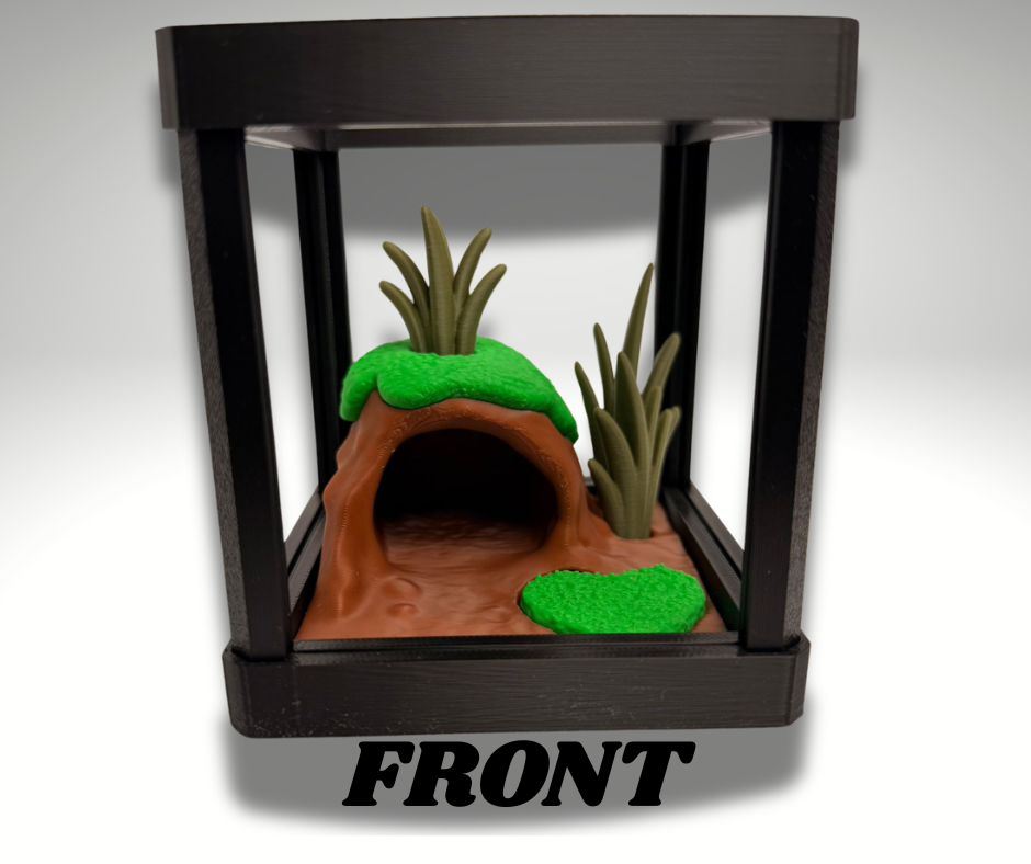 Tiny Black Rain Frog Terrarium - 3D Printed Frog and Terrarium - Room Decor - scale view