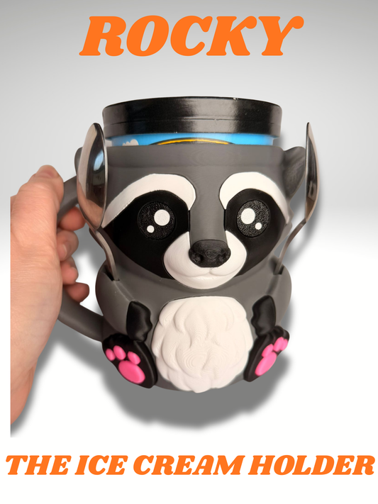 Rocky the Raccoon Ice Cream Holder - 3D Printed Cute Ice Pint Holder - product photo