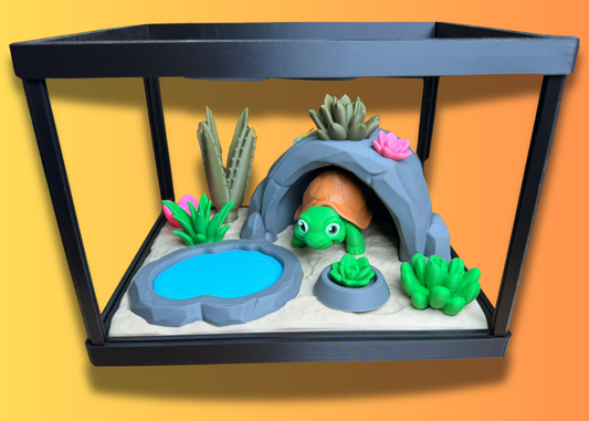 Fidget Tortoise Playset with 3D-Printed Tactile Figure Detailed Tank Environment Interactive Care Set & Stress Relief