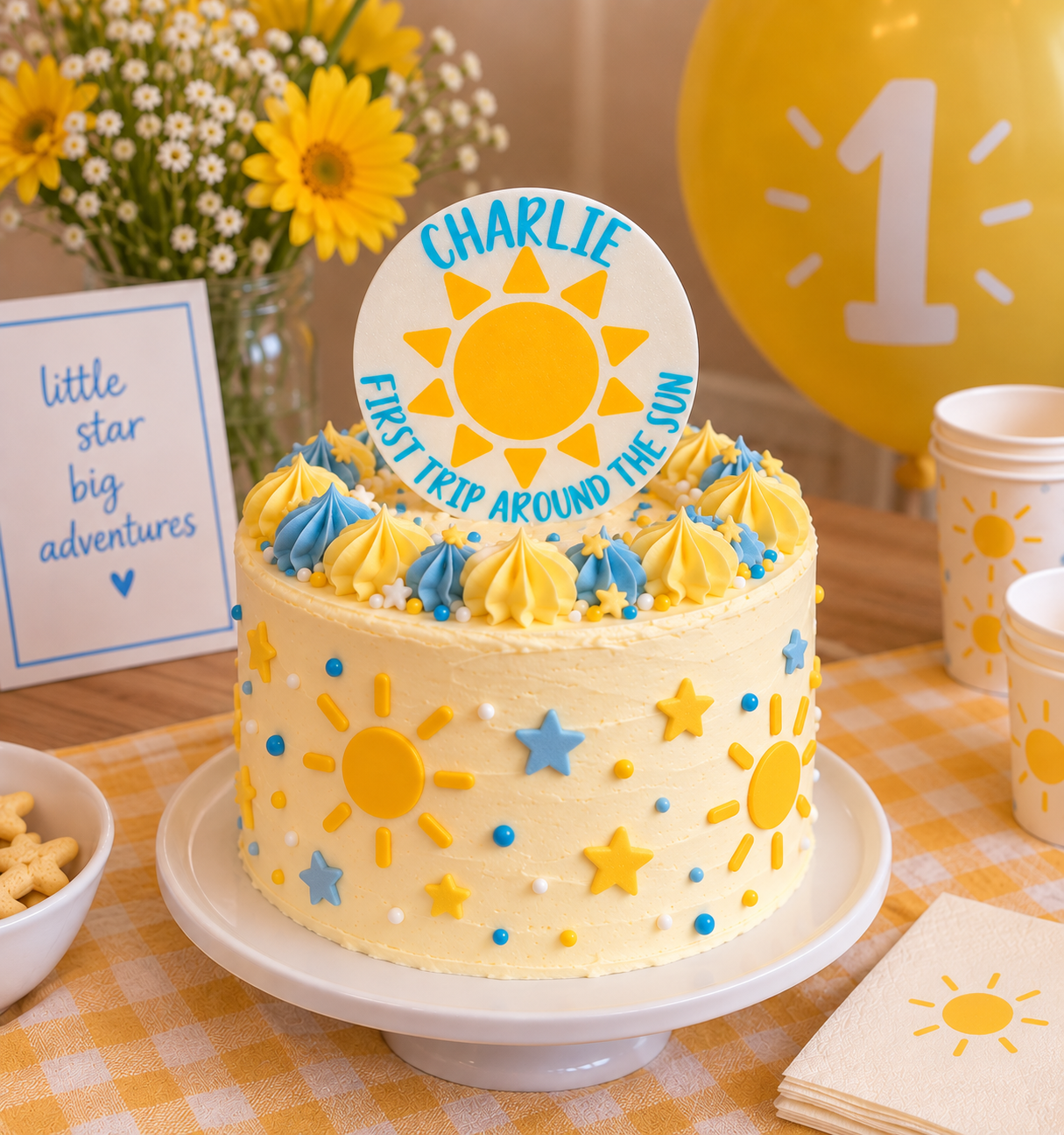 Personalised First Trip Around The Sun Cake Topper (Full Circle)