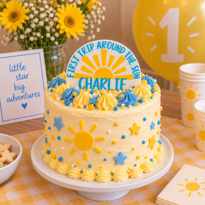 Personalised First Trip Around The Sun Cake Topper (Semi-Circle)