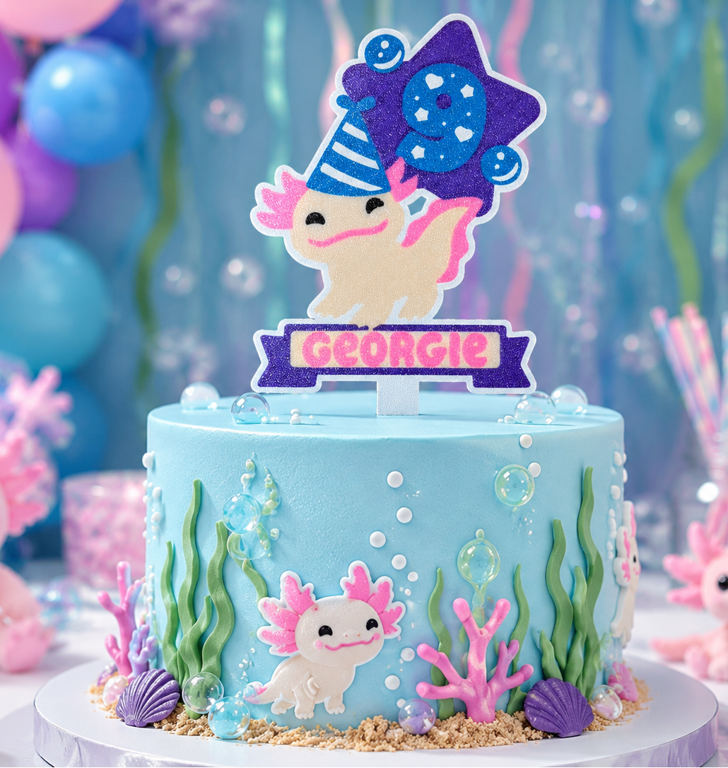 Personalised Axolotl Birthday Cake Topper - product photo