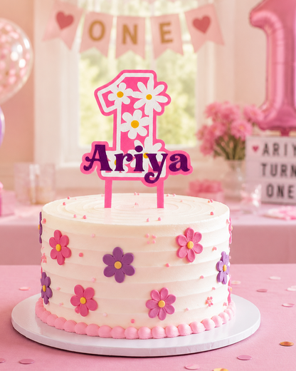 Personalised Flower Number Birthday Cake Topper - product photo