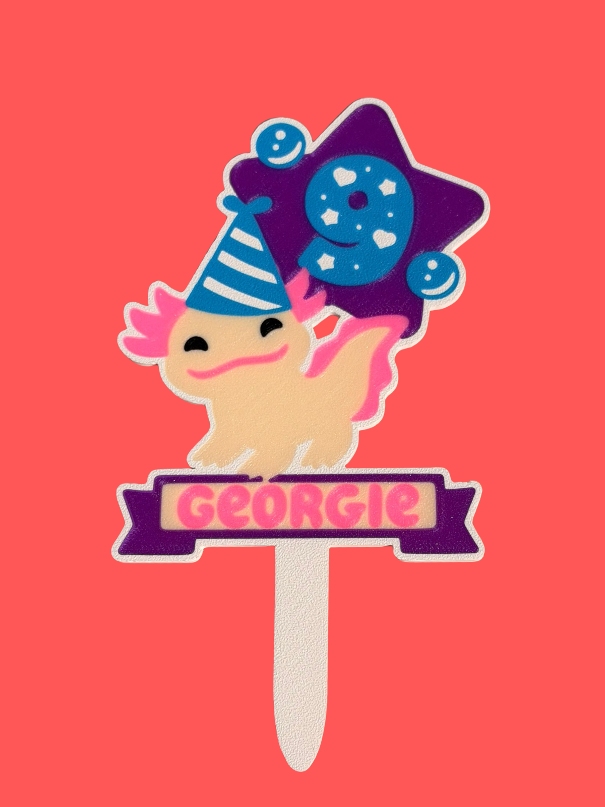 Personalised Axolotl Birthday Cake Topper - alternate angle