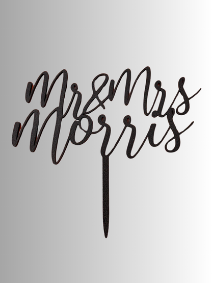 Personalised  Script Wedding Cake Topper | Mr & Mrs Cake Topper | Custom Surname Wedding Topper | Rustic Wedding Decor