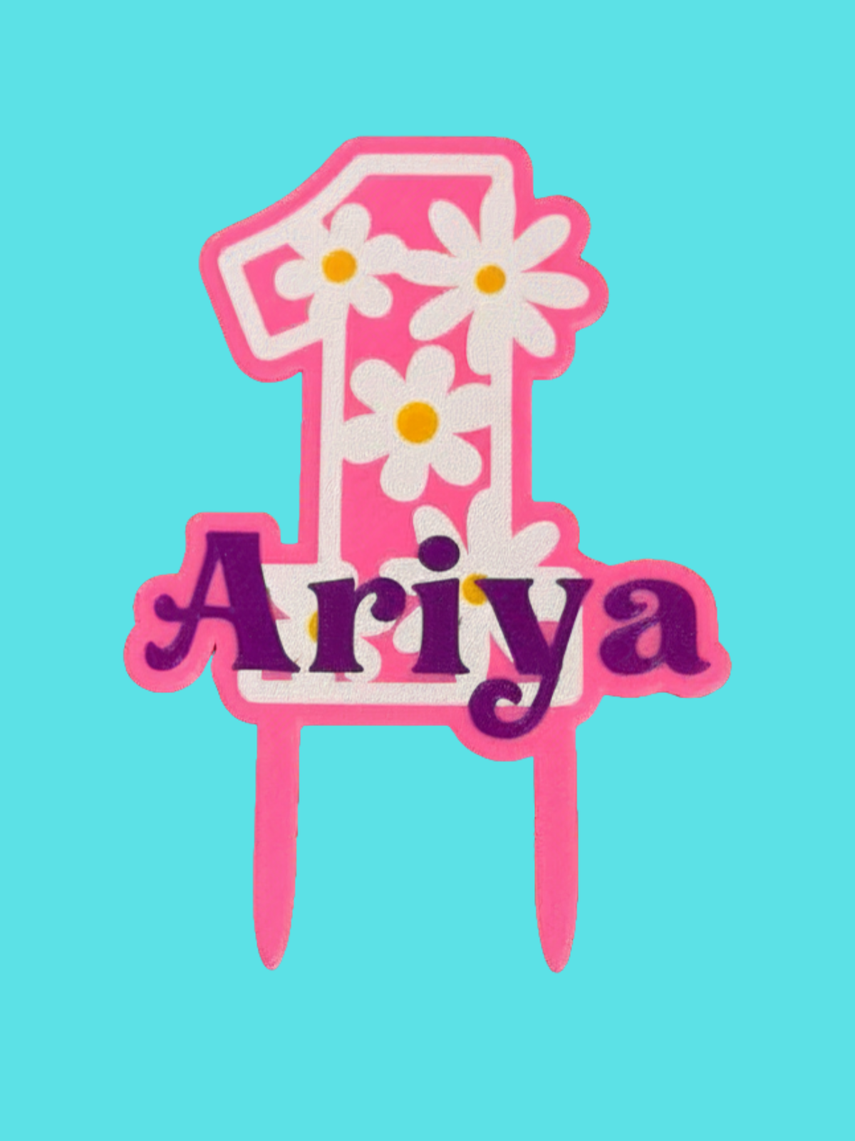 Personalised Flower Number Birthday Cake Topper - alternate angle