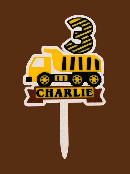 Personalised Dumper Truck Birthday Cake Topper - scale view