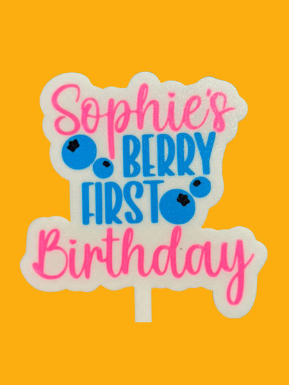Personalised Berry First Birthday Cake Topper - Blueberry