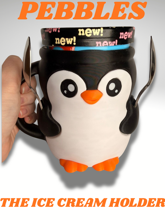 Pebbles the Penguin Ice Cream Holder - 3D Printed Cute Ice Pint Holder - product photo