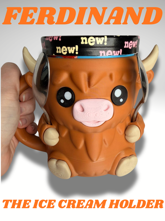 Ferdinand the Highland Cow Ice Cream Holder - 3D Printed Cute Ice Pint Holder - product photo