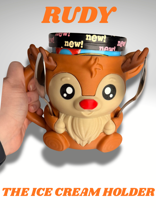 Rudy the Reindeer Ice Cream Holder - 3D Printed Cute Ice Pint Holder - product photo