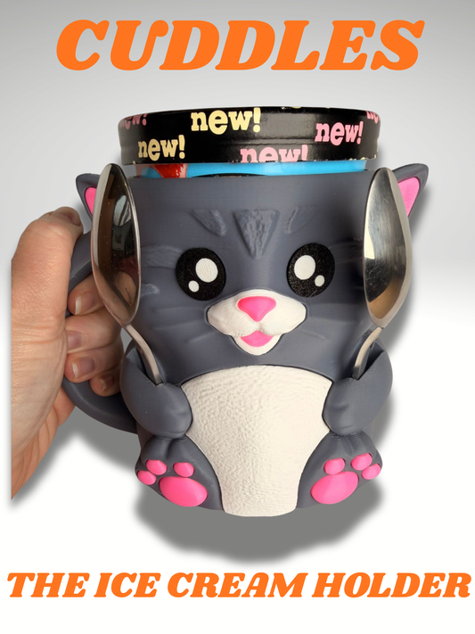 Cuddles the Cat Ice Cream Holder - 3D Printed Cute Ice Pint Holder - product photo