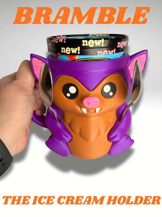 Bramble the Bat Ice Cream Holder - 3D Printed Cute Ice Pint Holder - product photo