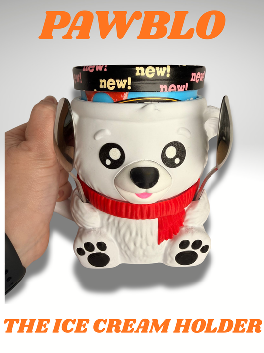 Pawblo the Polar Bear Ice Cream Holder - 3D Printed Cute Ice Pint Holder - product photo
