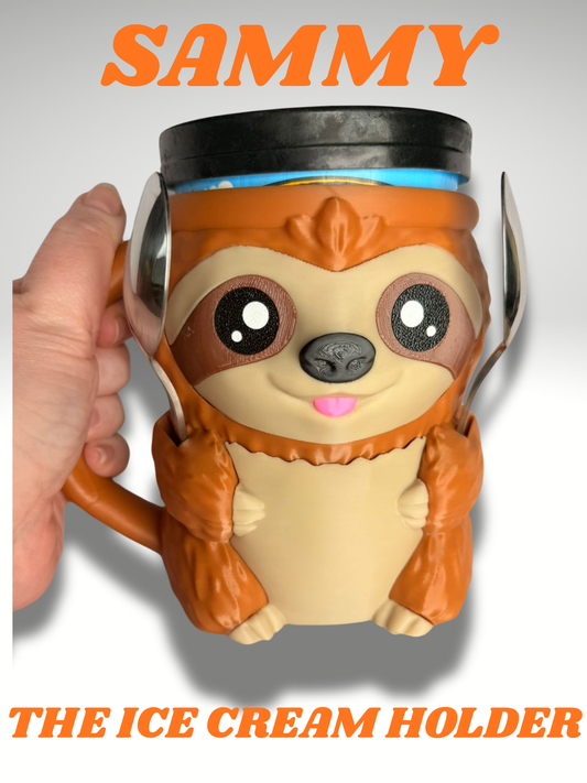 Sammy the Sloth Ice Cream Holder - 3D Printed Cute Ice Pint Holder - product photo