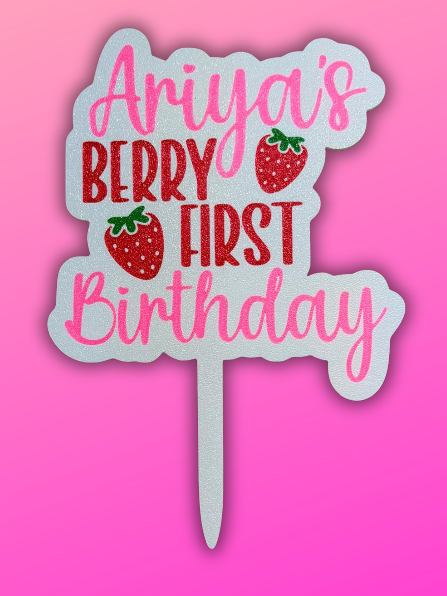 Personalised Berry First Birthday Cake Topper - scale view