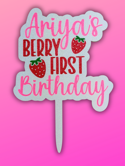 Personalised Berry First Birthday Cake Topper - scale view