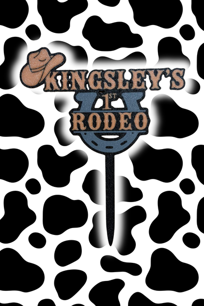 Personalised First Rodeo Birthday Cake Topper - scale view
