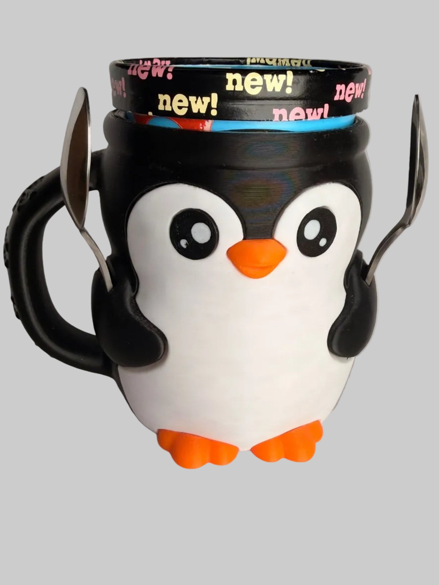 Pebbles the Penguin Ice Cream Holder - 3D Printed Cute Ice Pint Holder - alternate angle