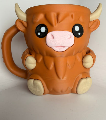 Ferdinand the Highland Cow Ice Cream Holder - 3D Printed Cute Ice Pint Holder - scale view