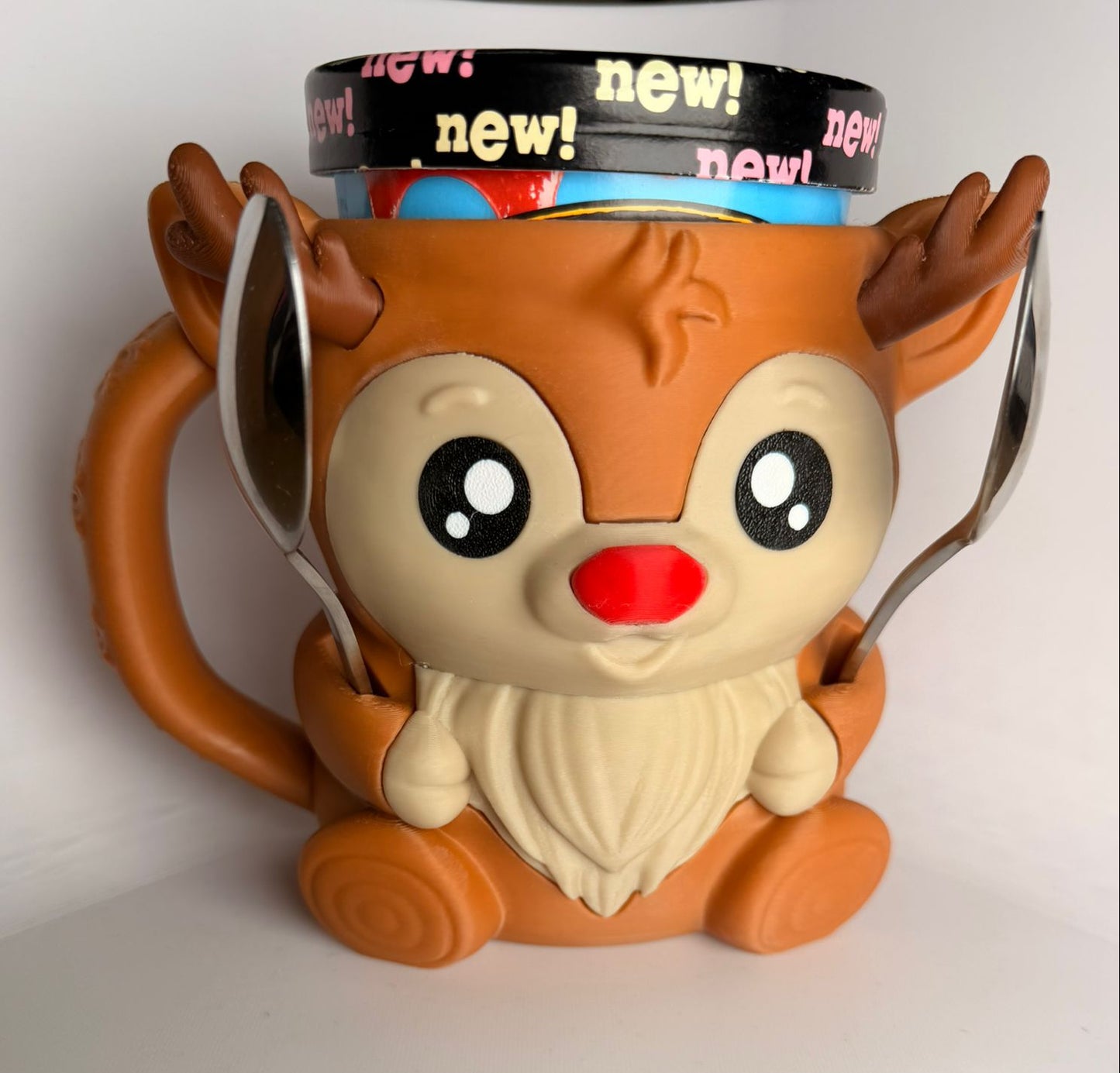 Rudy the Reindeer Ice Cream Holder - 3D Printed Cute Ice Pint Holder - alternate angle