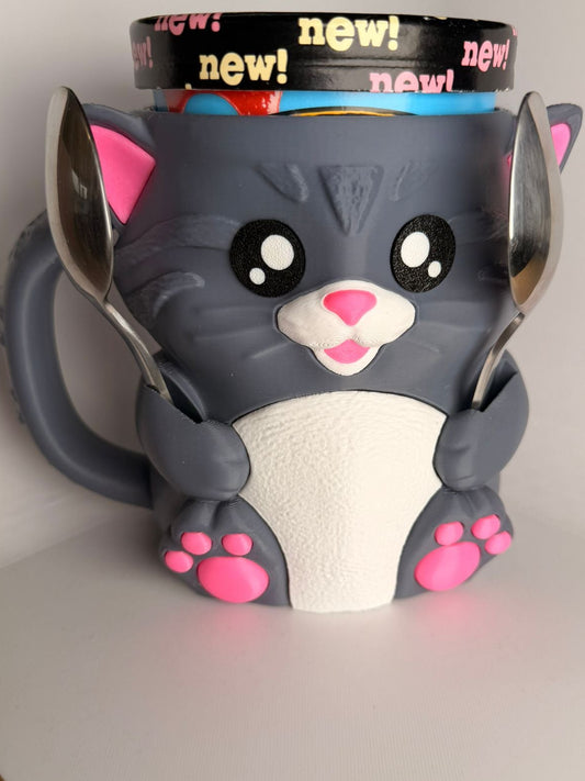 Cuddles the Cat Ice Cream Holder - 3D Printed Cute Ice Pint Holder - alternate angle
