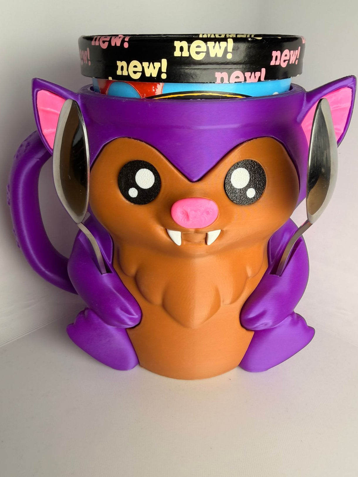 Bramble the Bat Ice Cream Holder - 3D Printed Cute Ice Pint Holder - detail view