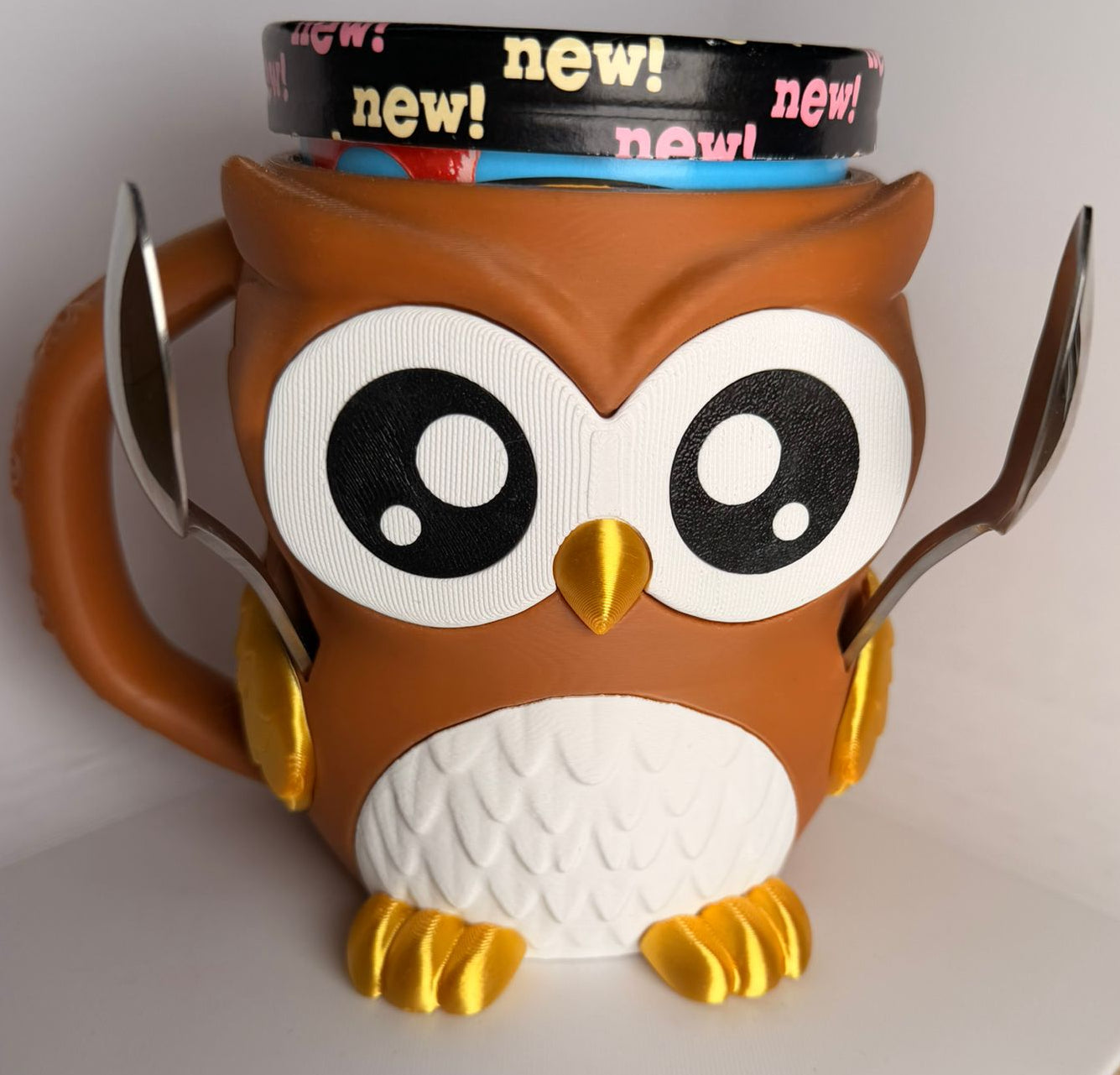 Owlfonso the Owl Ice Cream Holder - 3D Printed Cute Ice Pint Holder - detail view