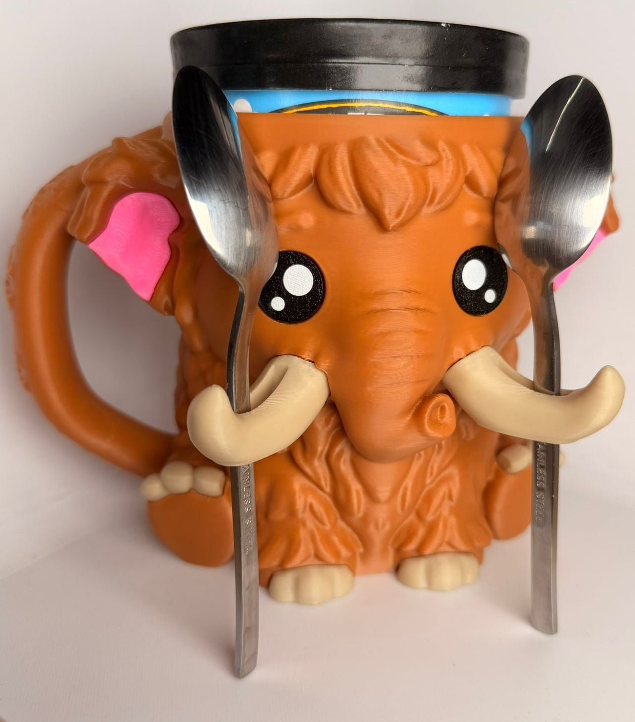 Mammuel the Mammoth Ice Cream Holder - 3D Printed Cute Ice Pint Holder - alternate angle