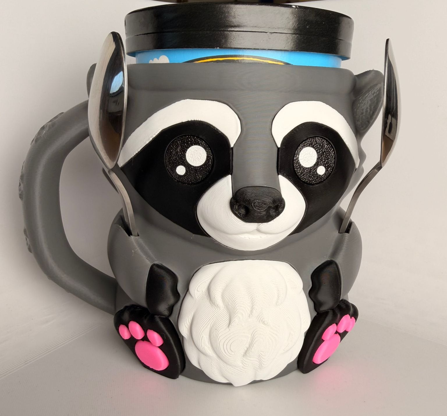 Rocky the Raccoon Ice Cream Holder - 3D Printed Cute Ice Pint Holder - alternate angle