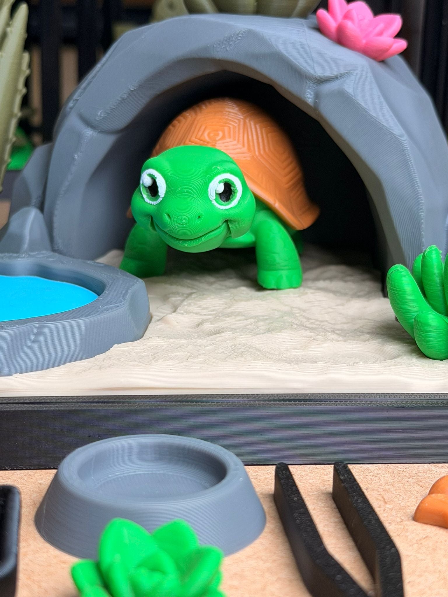 Fidget Tortoise Playset with 3D-Printed Tactile Figure Detailed Tank Environment Interactive Care Set & Stress Relief
