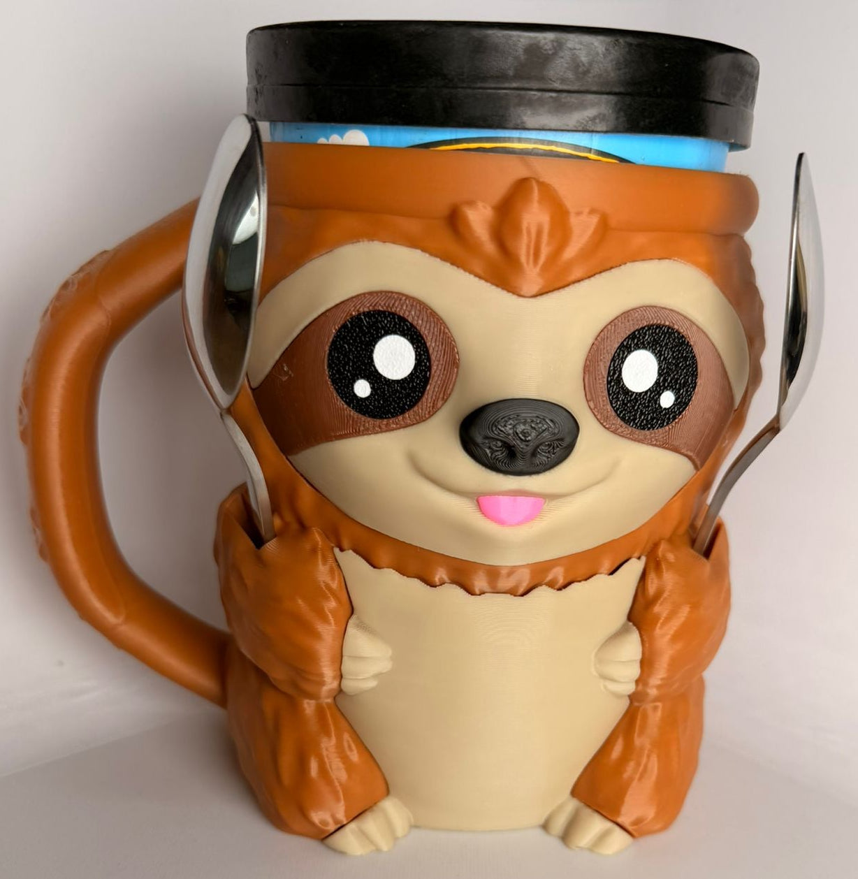 Sammy the Sloth Ice Cream Holder - 3D Printed Cute Ice Pint Holder - alternate angle