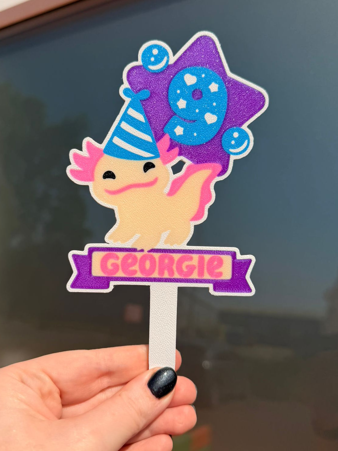 Personalised Axolotl Birthday Cake Topper - detail view
