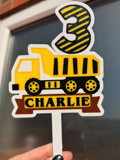 Personalised Dumper Truck Birthday Cake Topper - alternate angle