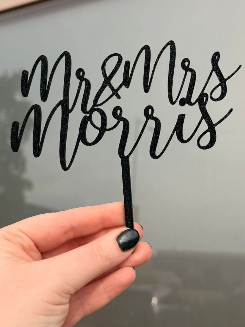 Personalised  Script Wedding Cake Topper | Mr & Mrs Cake Topper | Custom Surname Wedding Topper | Rustic Wedding Decor