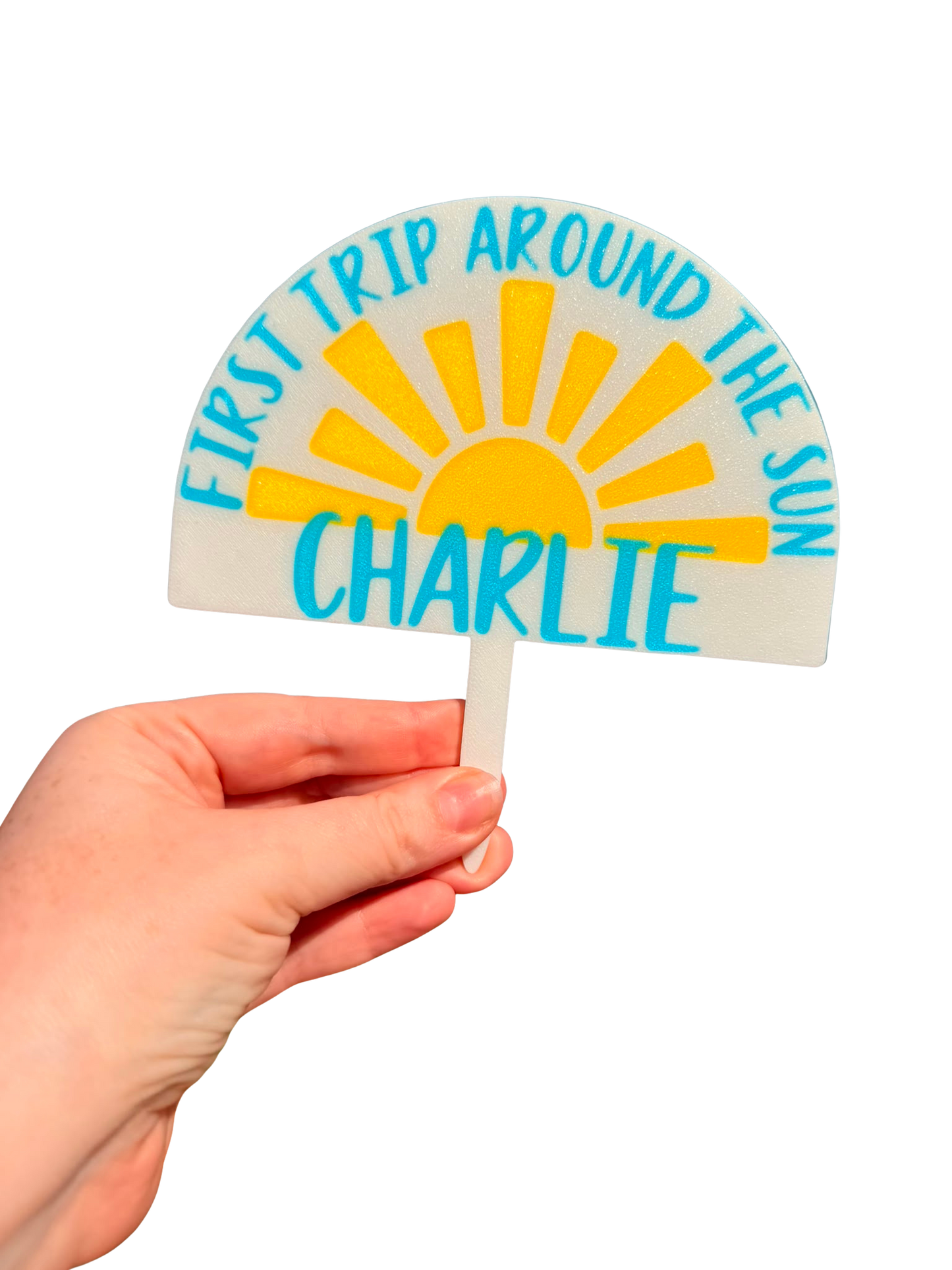 Personalised First Trip Around The Sun Cake Topper (Semi-Circle)