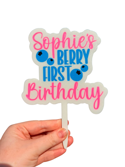 Personalised Berry First Birthday Cake Topper - Blueberry