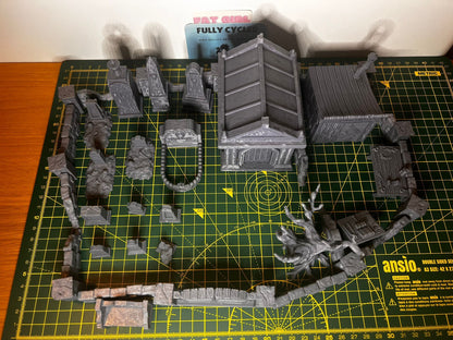 Mausoleum Graveyard Scene - Scenic DnD Terrain - Halloween Decoration - alternate angle