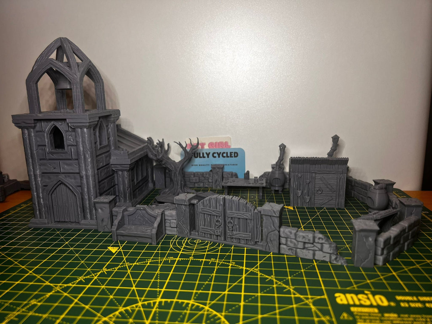 Church and Graveyard Scene - Scenic DnD Terrain - Halloween Decoration - product photo