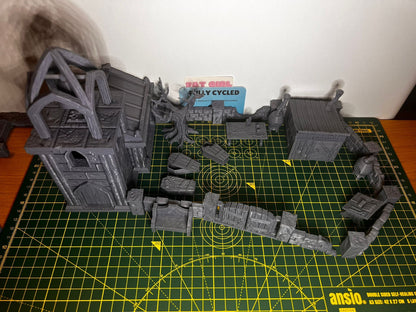 Church and Graveyard Scene - Scenic DnD Terrain - Halloween Decoration - alternate angle