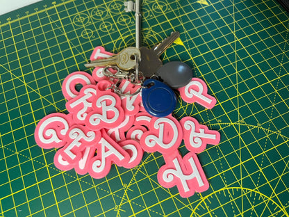Custom Pink and White Name Keyring - detail view