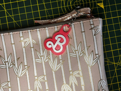 Custom Pink and White Name Keyring - alternate angle