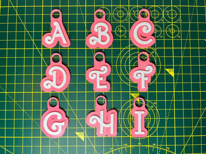 Custom Pink and White Name Keyring - scale view