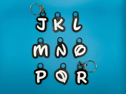 Custom Black and White Name Keyring - alternate angle
